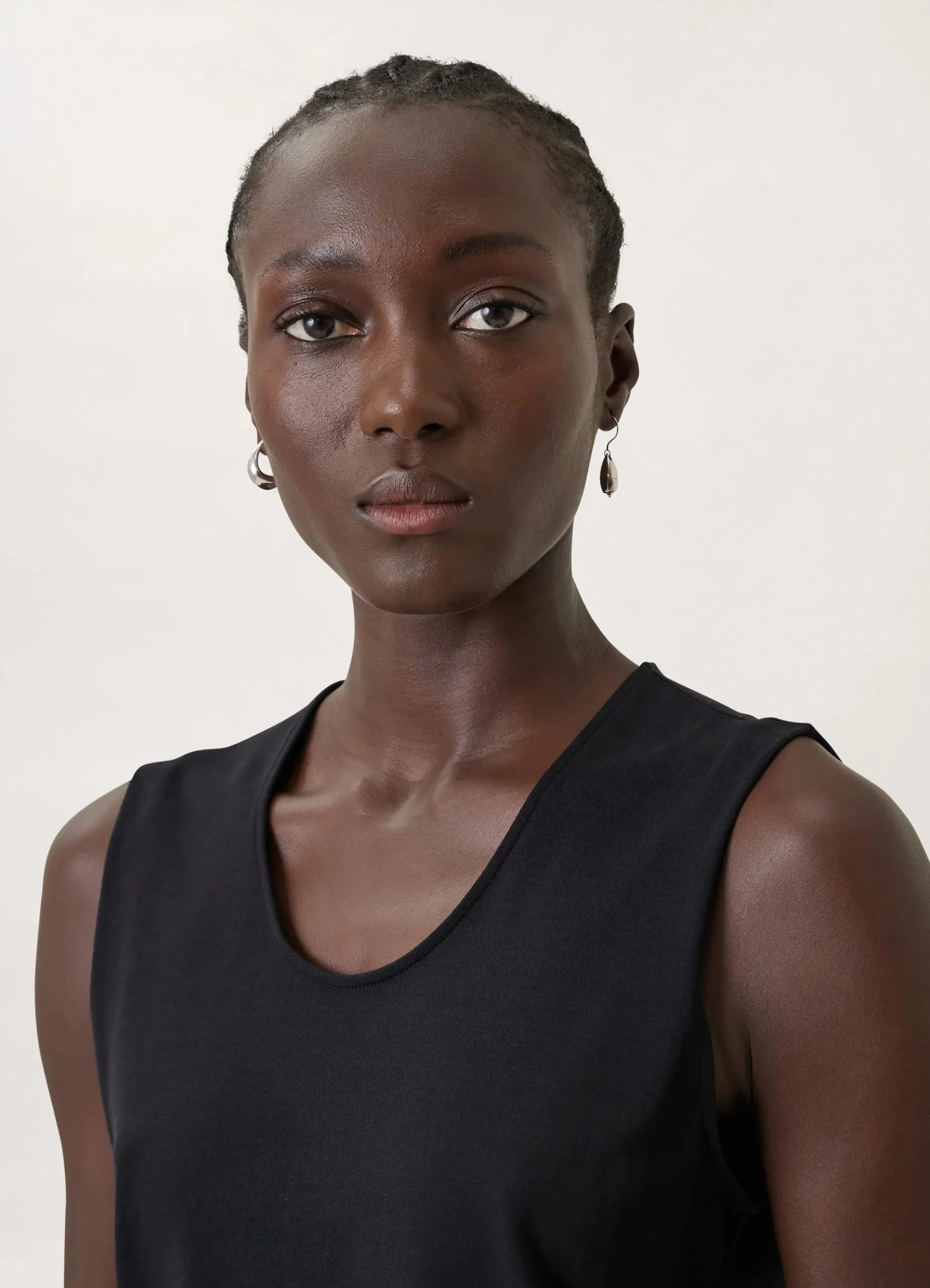 Belted Crepe Sleeveless Dress