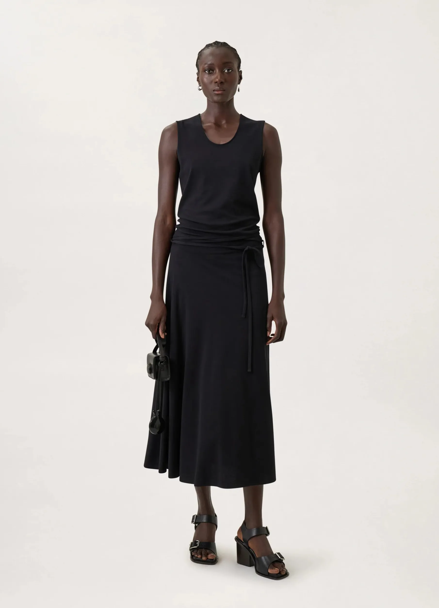 Belted Crepe Sleeveless Dress