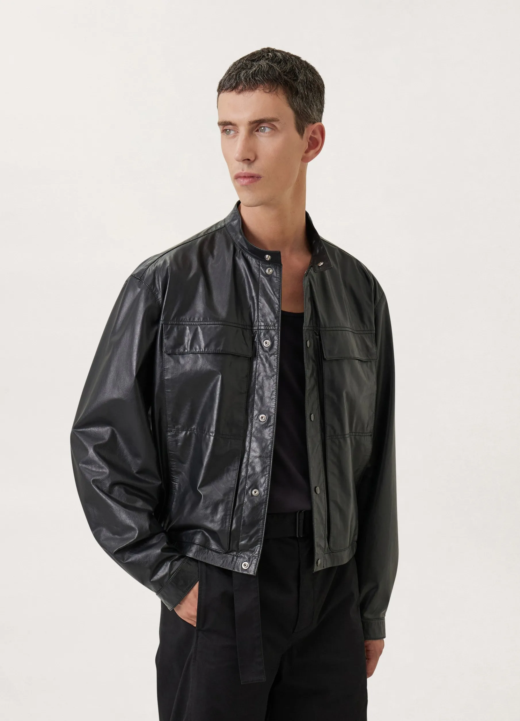 Stand Collar Leather Blouson