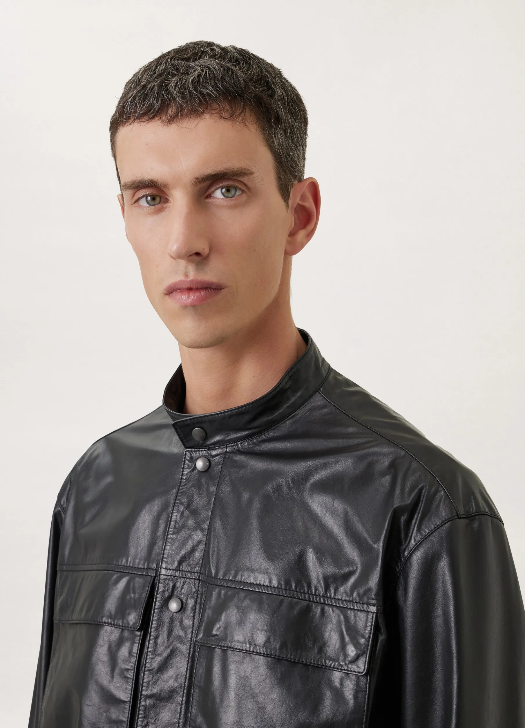 Stand Collar Leather Blouson